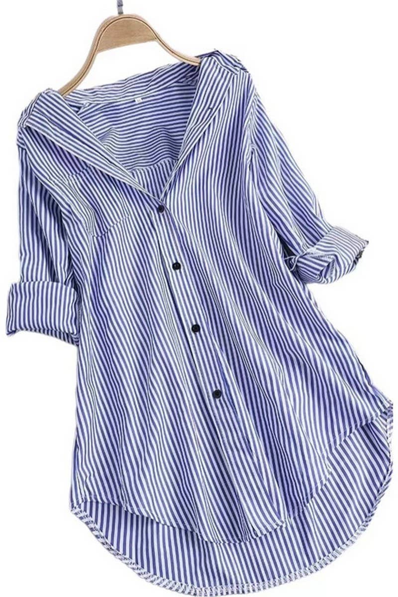 CWTSTL2875_LOOSE FIT VERTICAL STRIPE CASUAL MID-LENGTH SHIRT