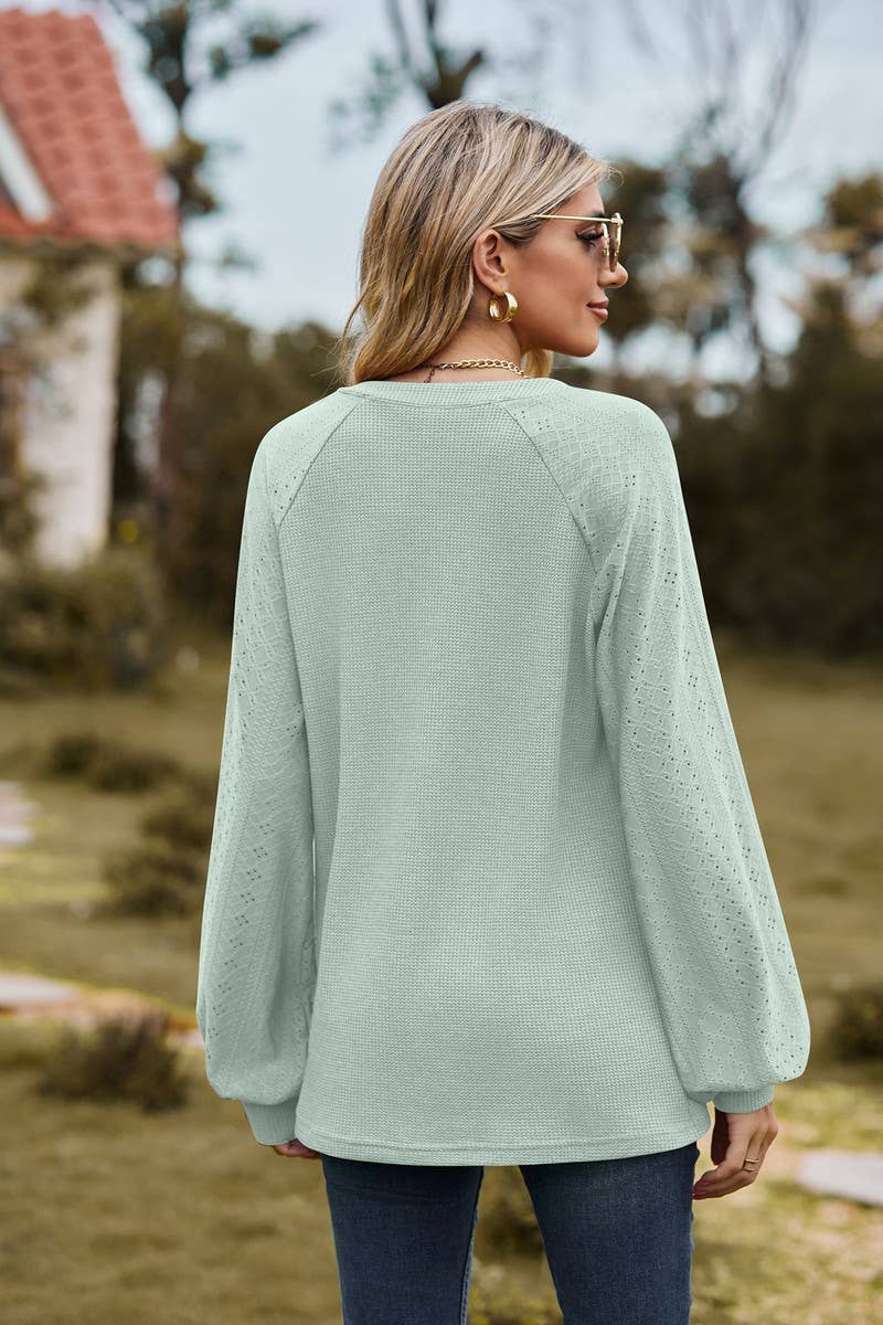 CWTTL1559_V-neck Pullover Long Sleeve Top