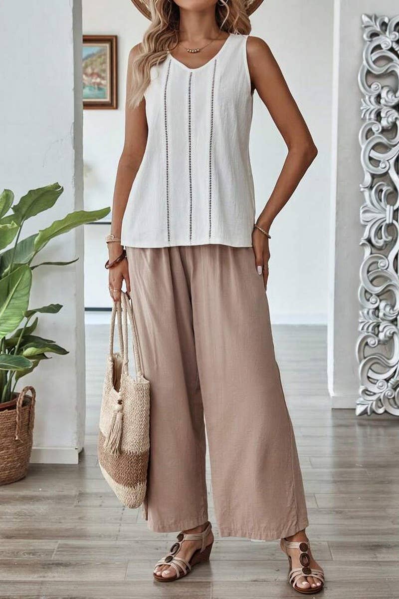 CWTTSL0514_LACE HOLLOW SLEEVELESS CASUAL SOLID COLOR VEST