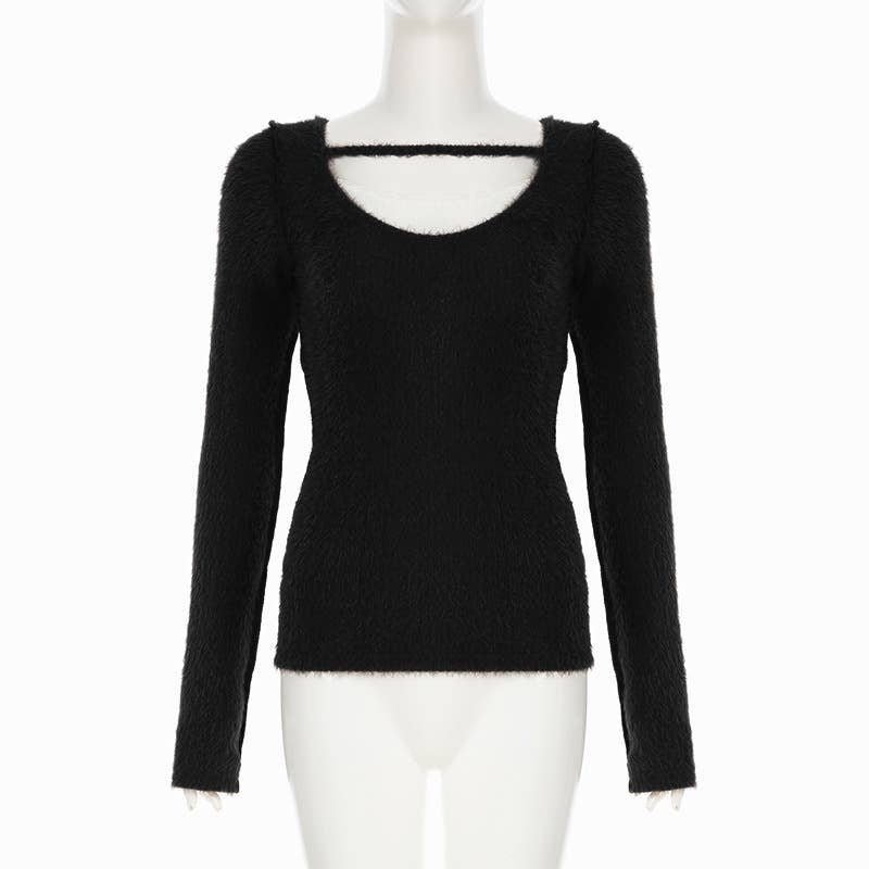 CREW-NECK COLOR MATCHING FAKE TWO KNITTED BOTTOMS