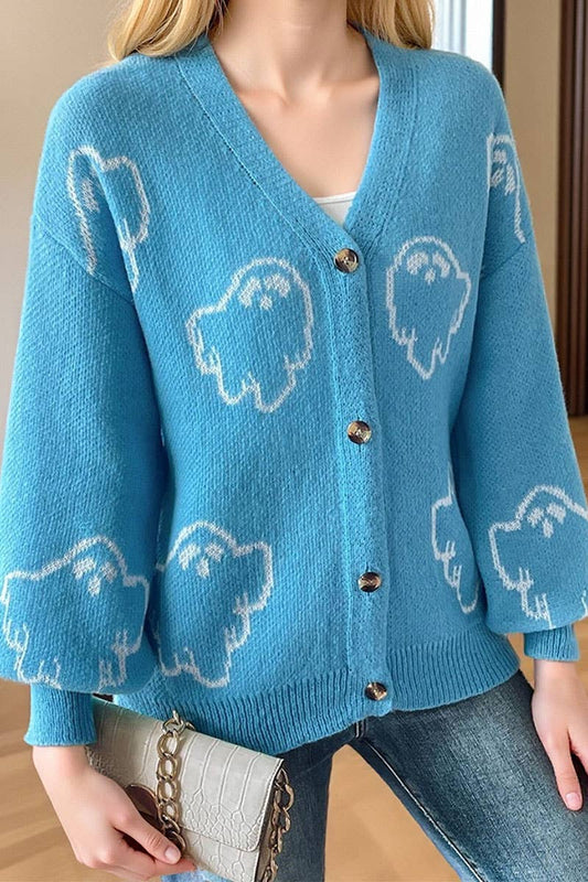 CWOSWL07370_WOMEN HALLOWEEN KNIT CARDIGAN WITH CARTOON PATTE