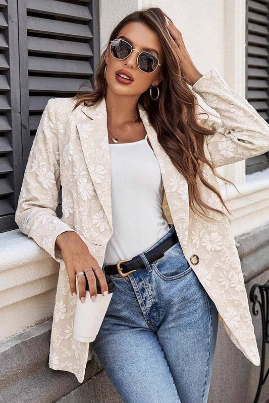 CWOCO00158_JACQUARD SINGLE-BUTTON SLIM COMMUTER SUIT JACKET