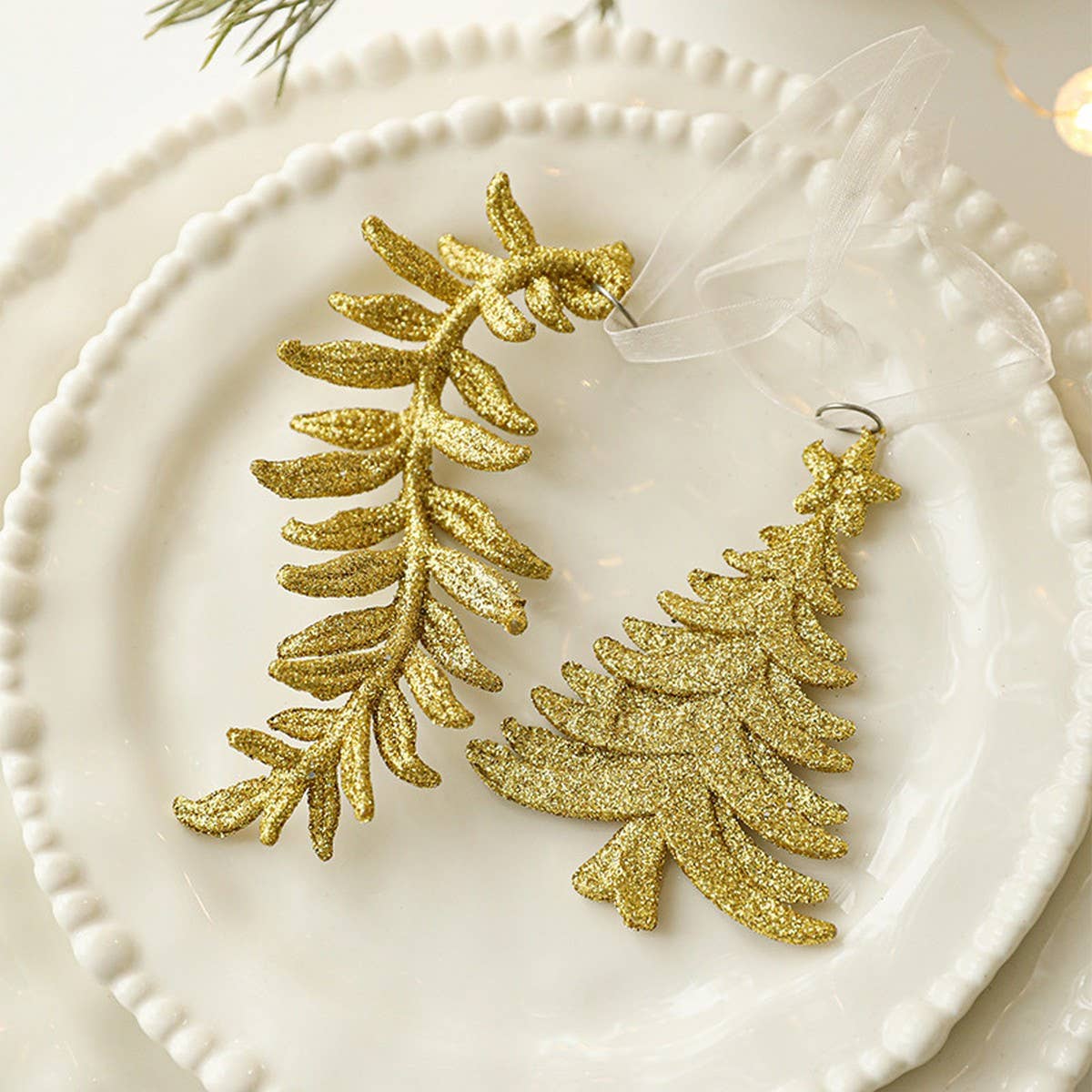 Gold Glitter Plastic Reindeer Christmas Ornament