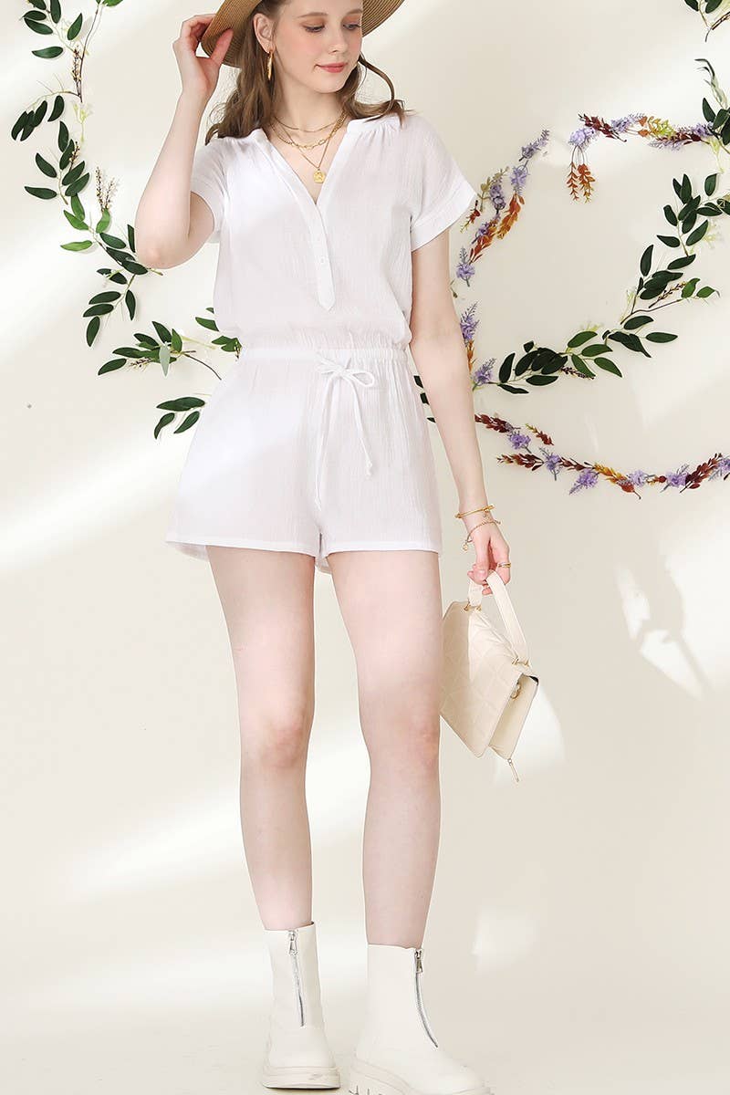 CWSJS224_HENLEY NECK SHORT SLEEVE JUMPSUIT ROMPER