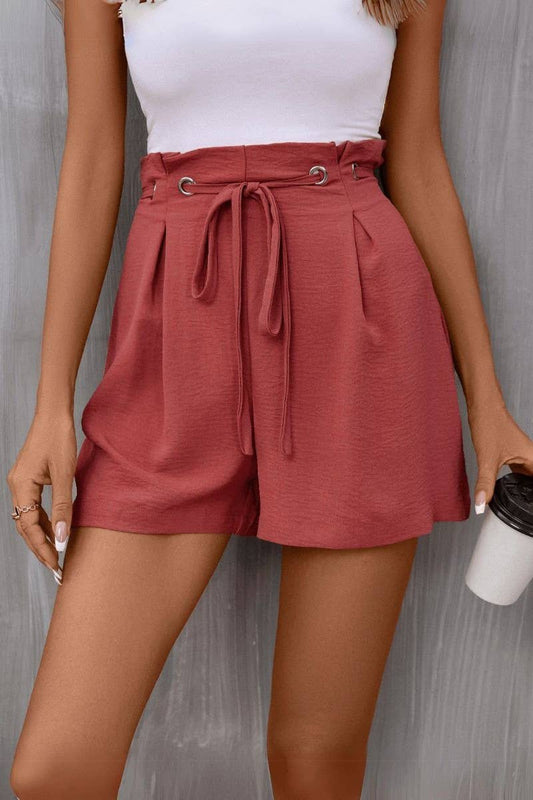 CWBSP0585_HIGH WAIST RUFFLED HEM LOOSE FIT SHORTS