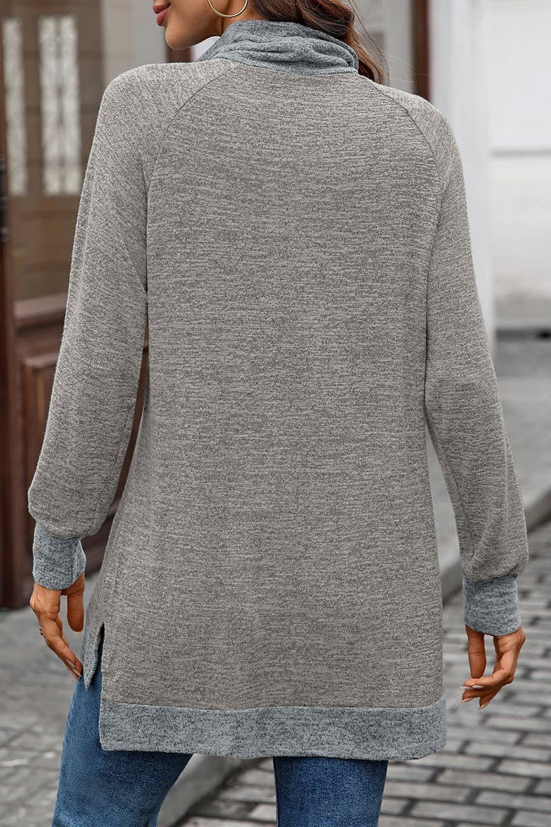 CWTBLL01308_COLORBLOCK SCARF NECK LONG SLEEVE CASUAL TOP