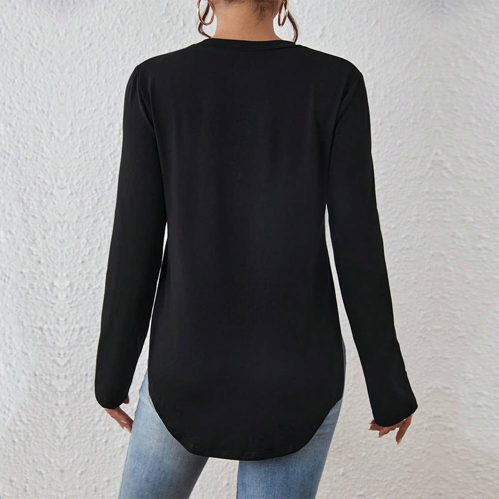 CASUAL ROUND NECK OPEN LONG-SLEEVED T-SHIRT TOP