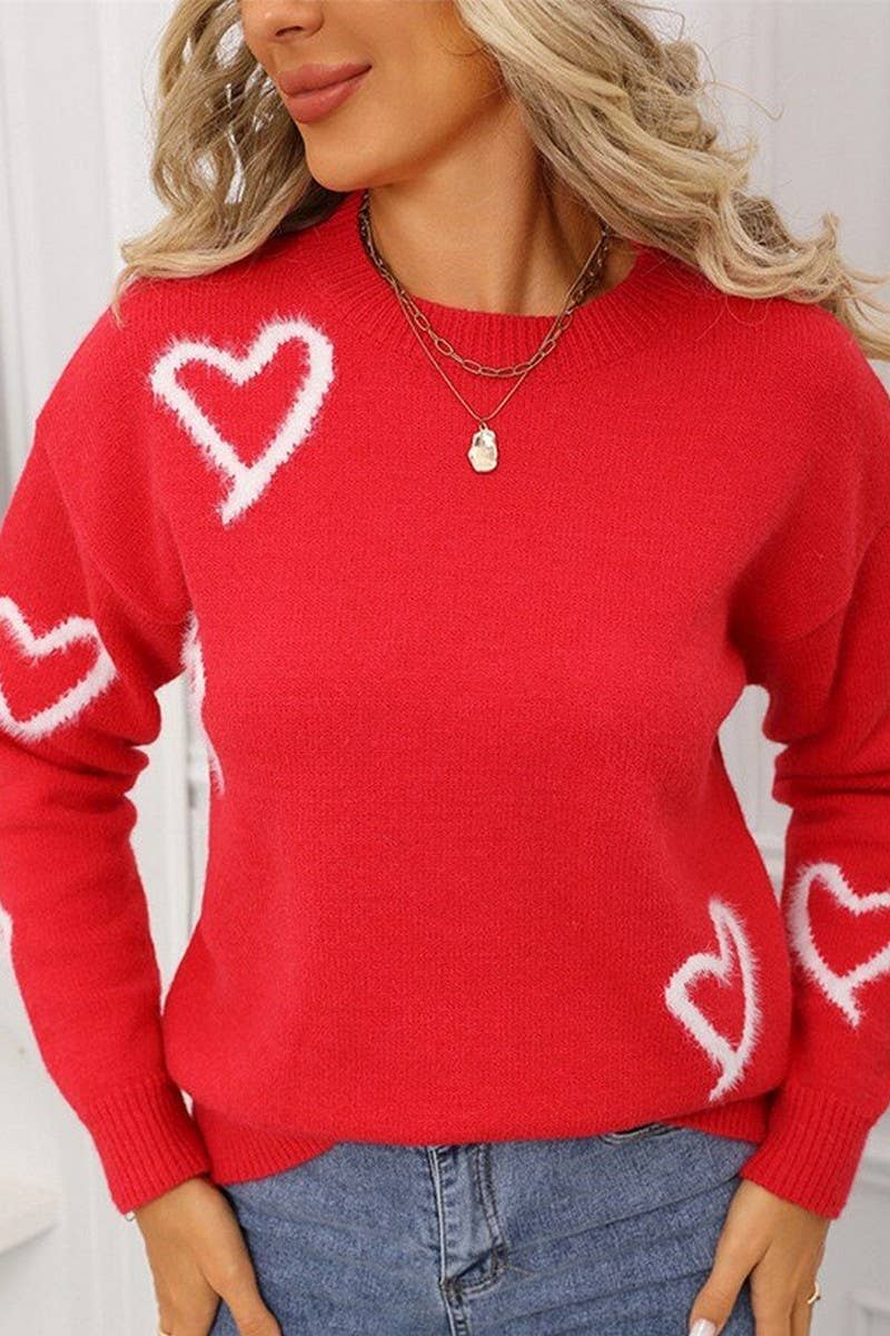 CWOSWL07587_HEART VALENTINE'S DAY CREW NECK PULLOVER SWEATER