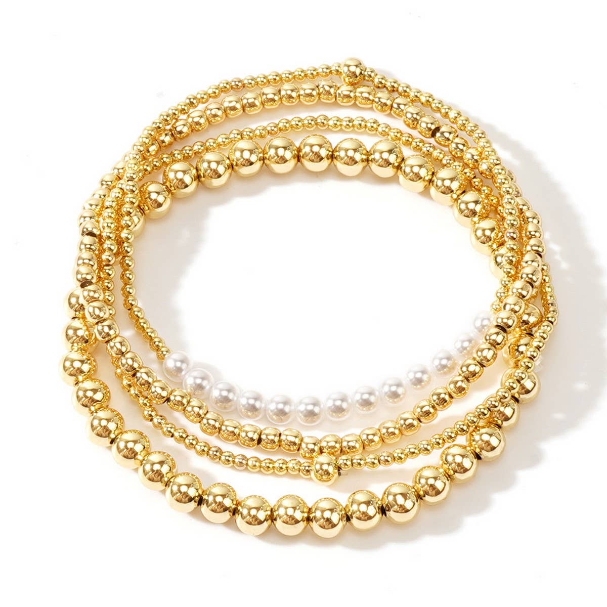IMITATION PEARL GOLD COPPER BEAD BRACELET