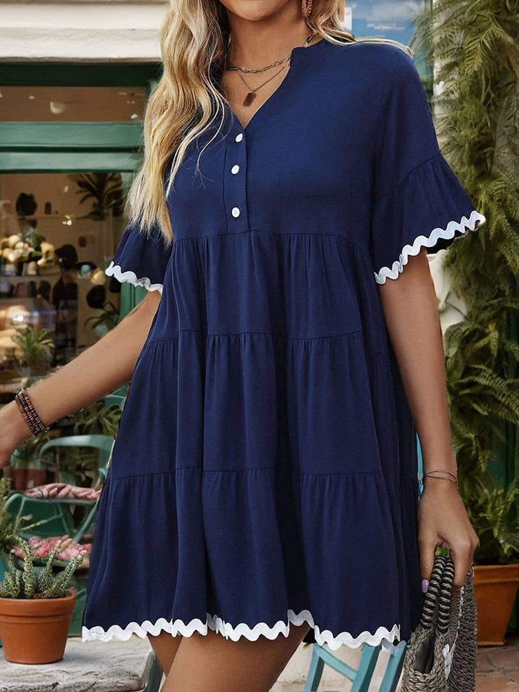 All-in-one holiday wavy edge V-neck dress