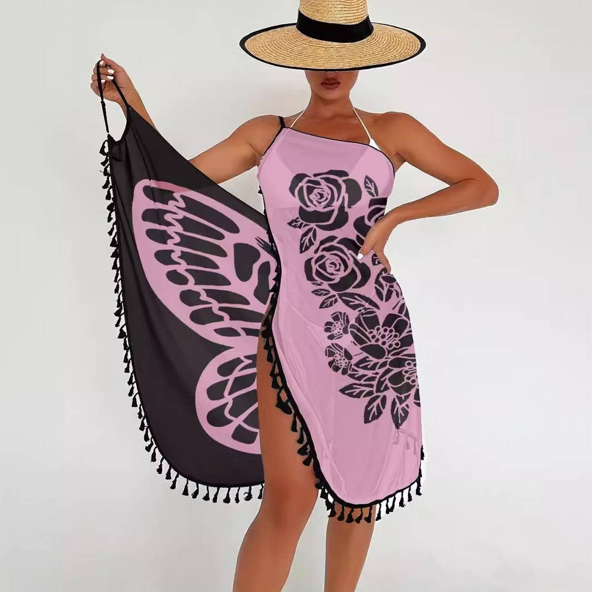Multi-Way Tassel Beach Dress, Butterfly Mesh Cover