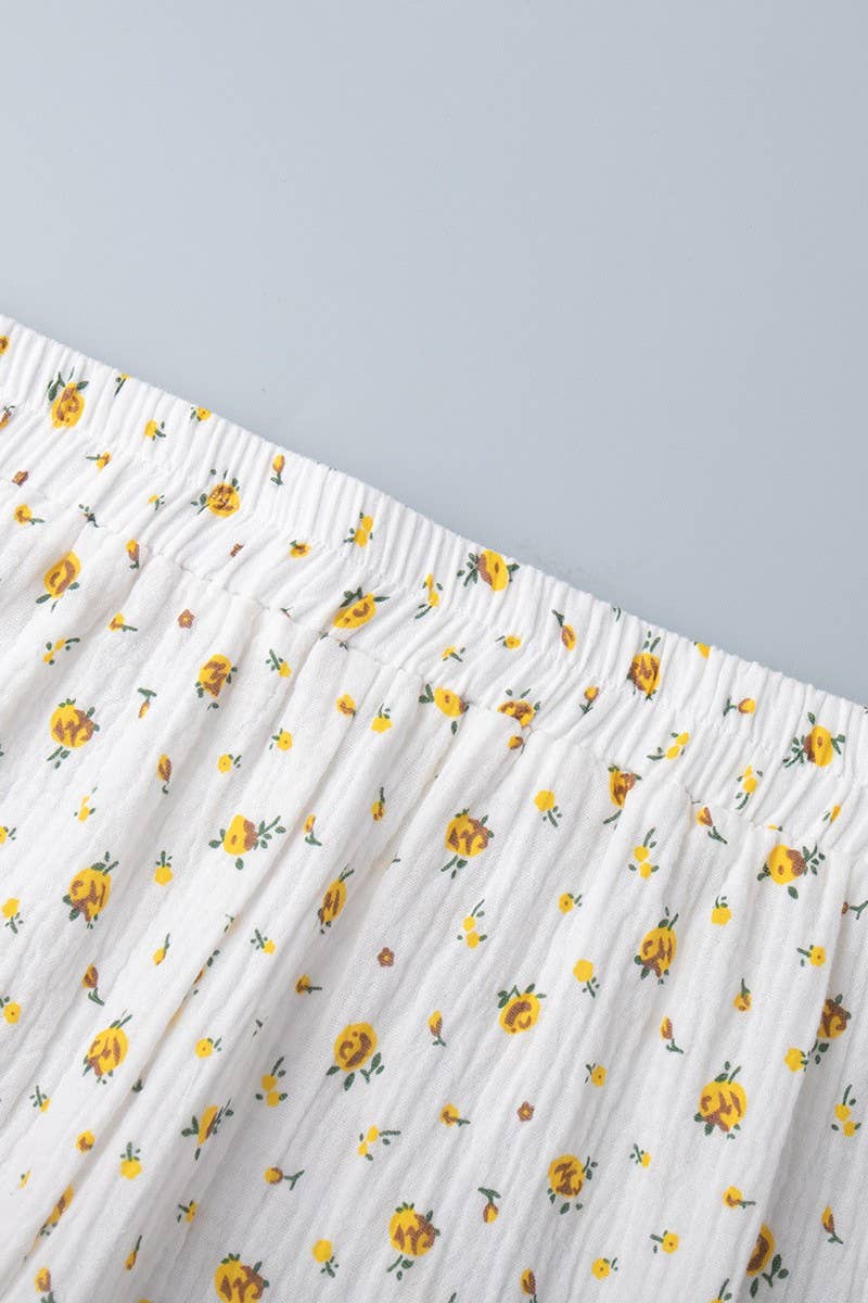 CWSS1137_COTTON PRINTED PUFF SLEEVE TOP & SHORTS SET