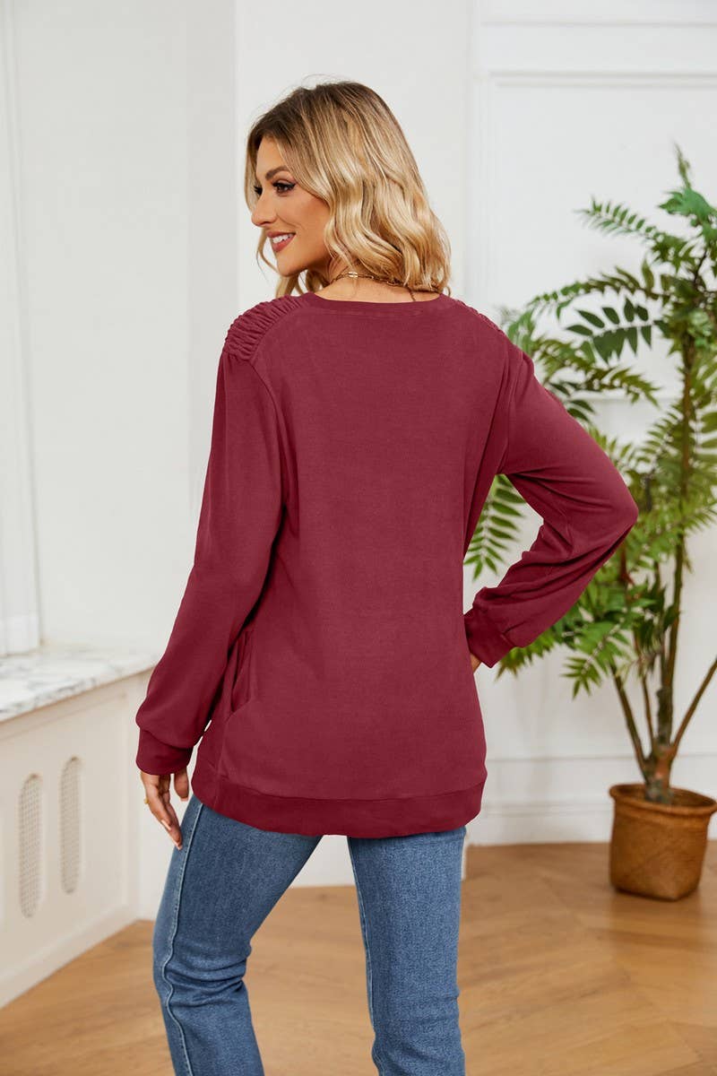 CWTBLL2384_SOLID COLOR ROUND NECK LONG SLEEVE POCKET T-SHIRT