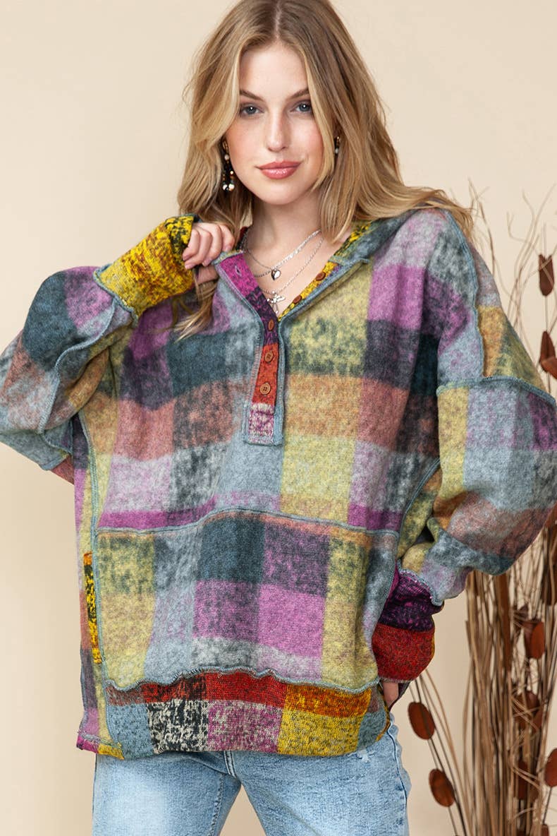 CASUAL PLAID MATCHING HOODIE PULLOVER HOODIE