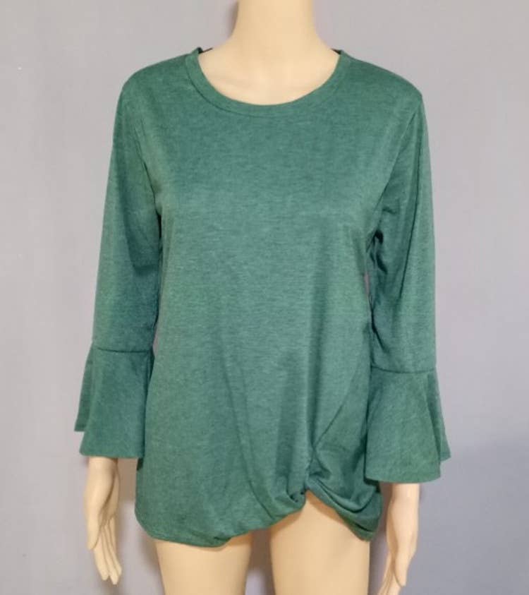 CWTTL1208_3/4 Round Neck  With Twist Detail on Bottom Top