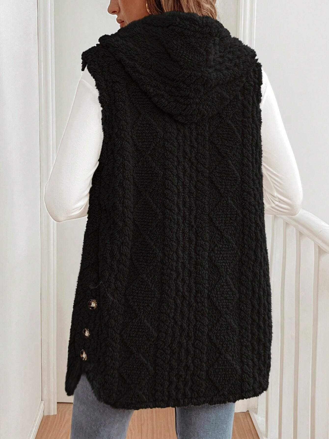 Double-sided plush casual hooded cardigan