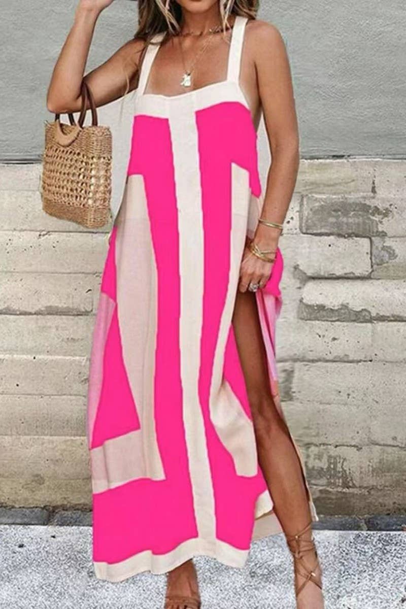 CWDMD6095_LOOSE PRINT FLOWY SPAGHETTI STRAP DRESS