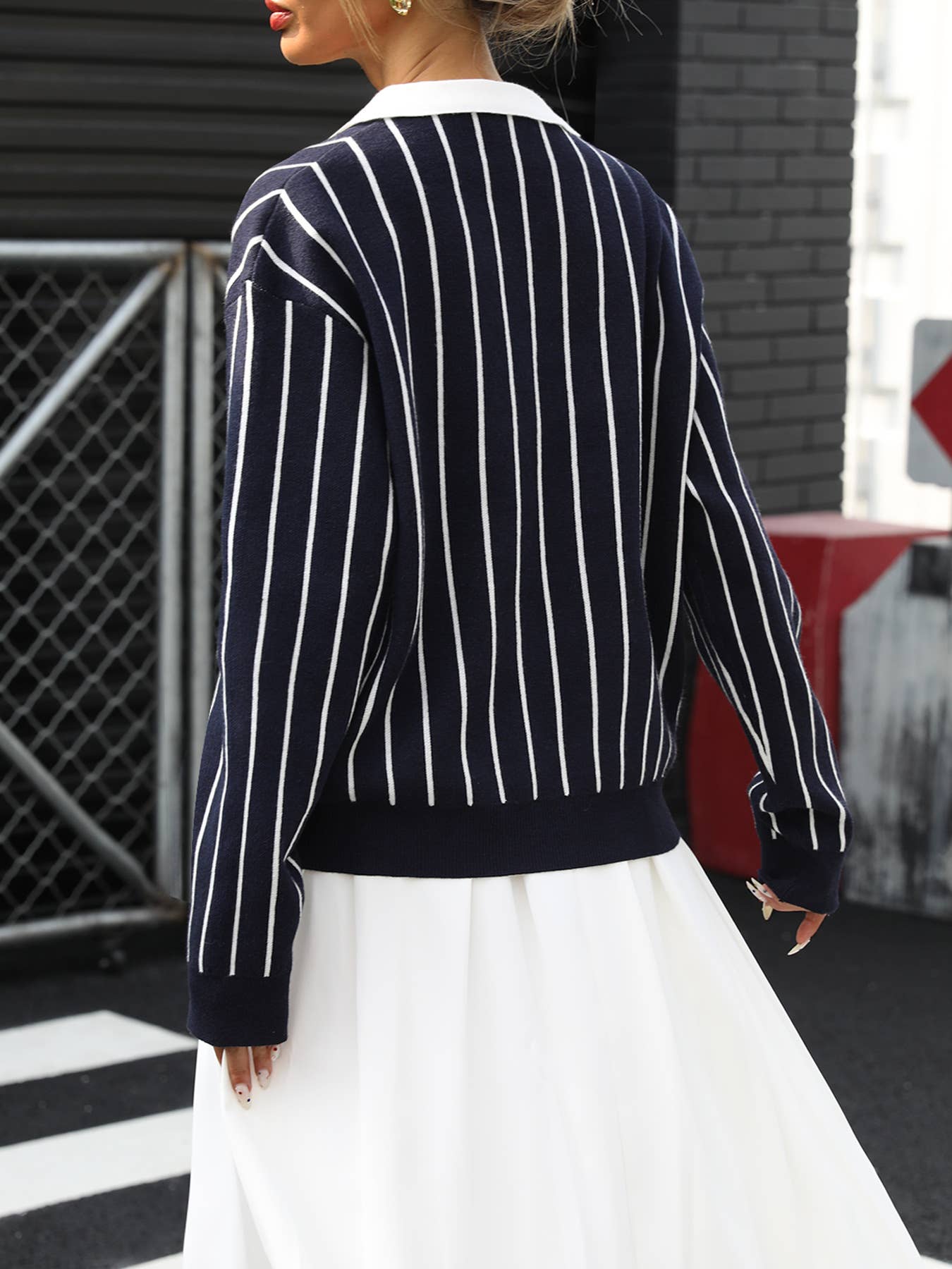 College casual street lapel striped sweater