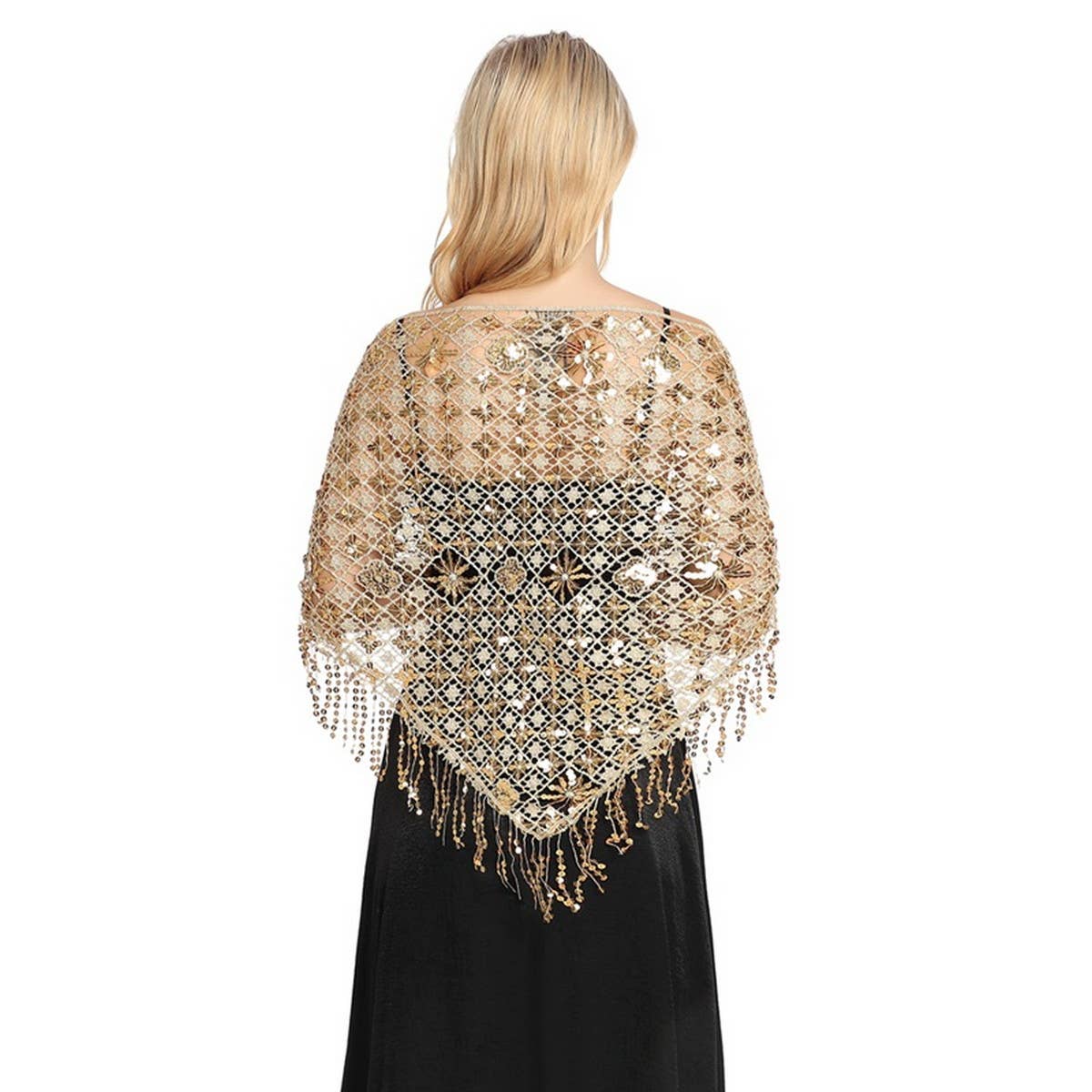 Sequin Fringe Triangle Shawl ? Bridal Party Wrap