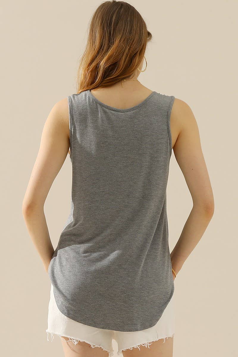 CWTTSL168_V NECK WIDE SLEEVELESS SOLID TEE SHIRTS TOPS