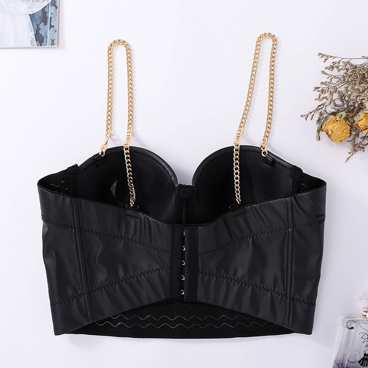 GOLD CHAIN STRAPLESS HERRINGBONE CORSET