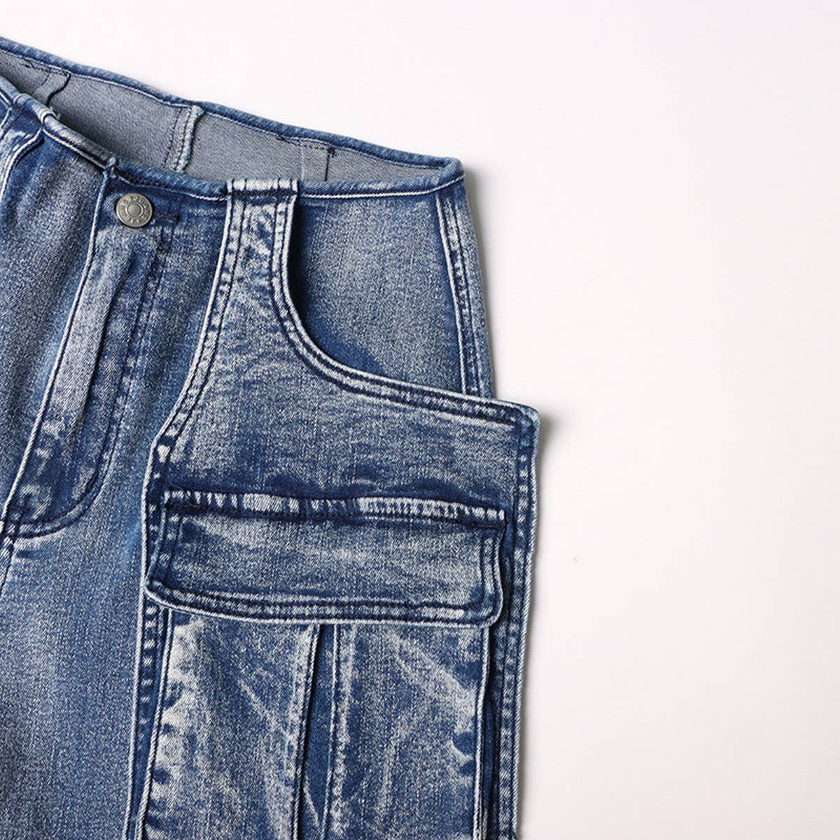 MID RISE STRAIGHT MULTI POCKET DESIGN CASUAL JEANS