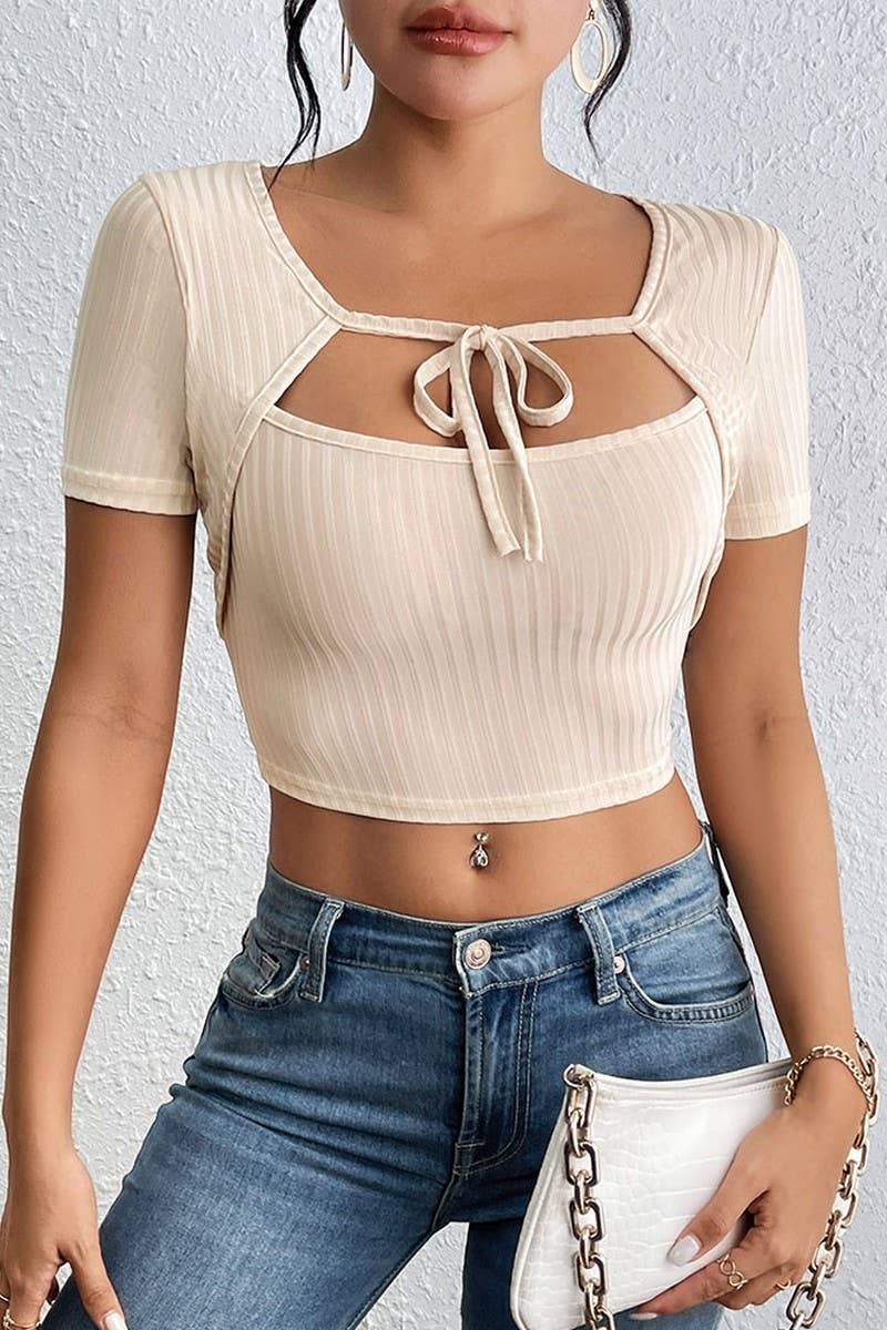 CWTBLS1767_SUMMER RIBBED SQUARE NECK FAKE TWO-PIECE T-SHIRT