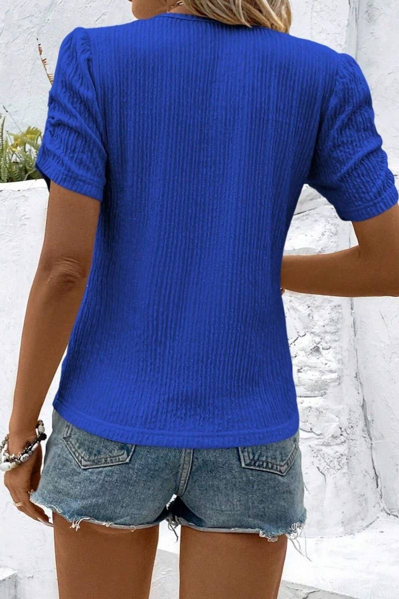 CWTBLS2262_RUCHED CREW NECK SHORT SLEEVE T-SHIRT