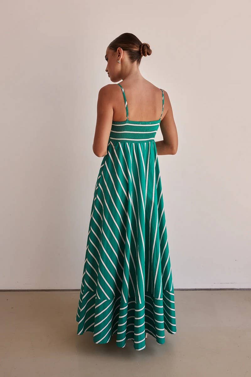 CWDMD5180_STRIPED BACKLESS FLARED A-LINE SUNDRESS