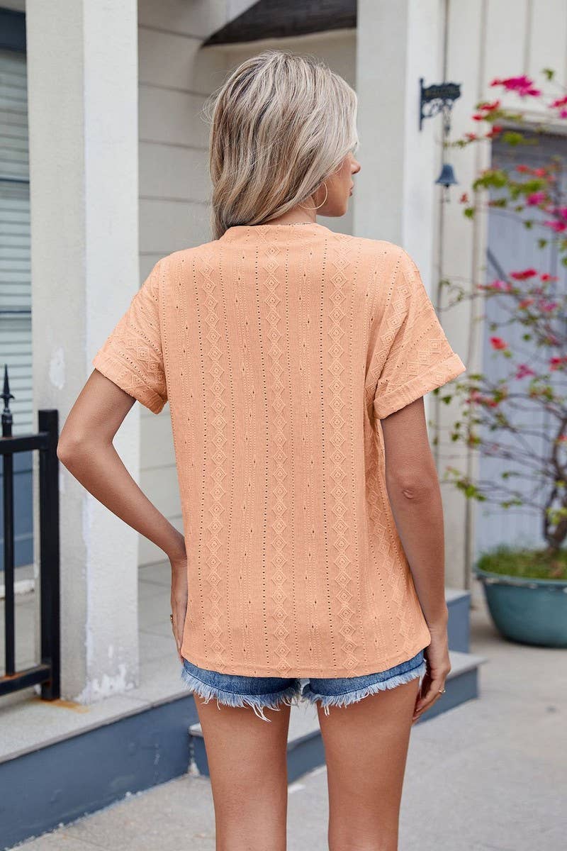 CWTBLS1723_SOLID COLOR V-NECK LOOSE CASUAL T-SHIRT TOP