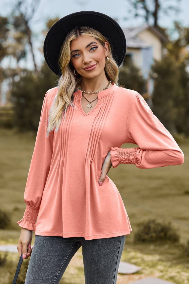 CWTBLL2709_FALL STRETCH V-NECK LONG-SLEEVED TOP