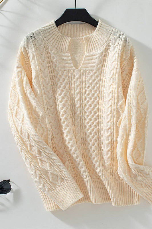 CWOSWL2827_SOLID COLOR CABLE KNIT PULLOVER SWEATER