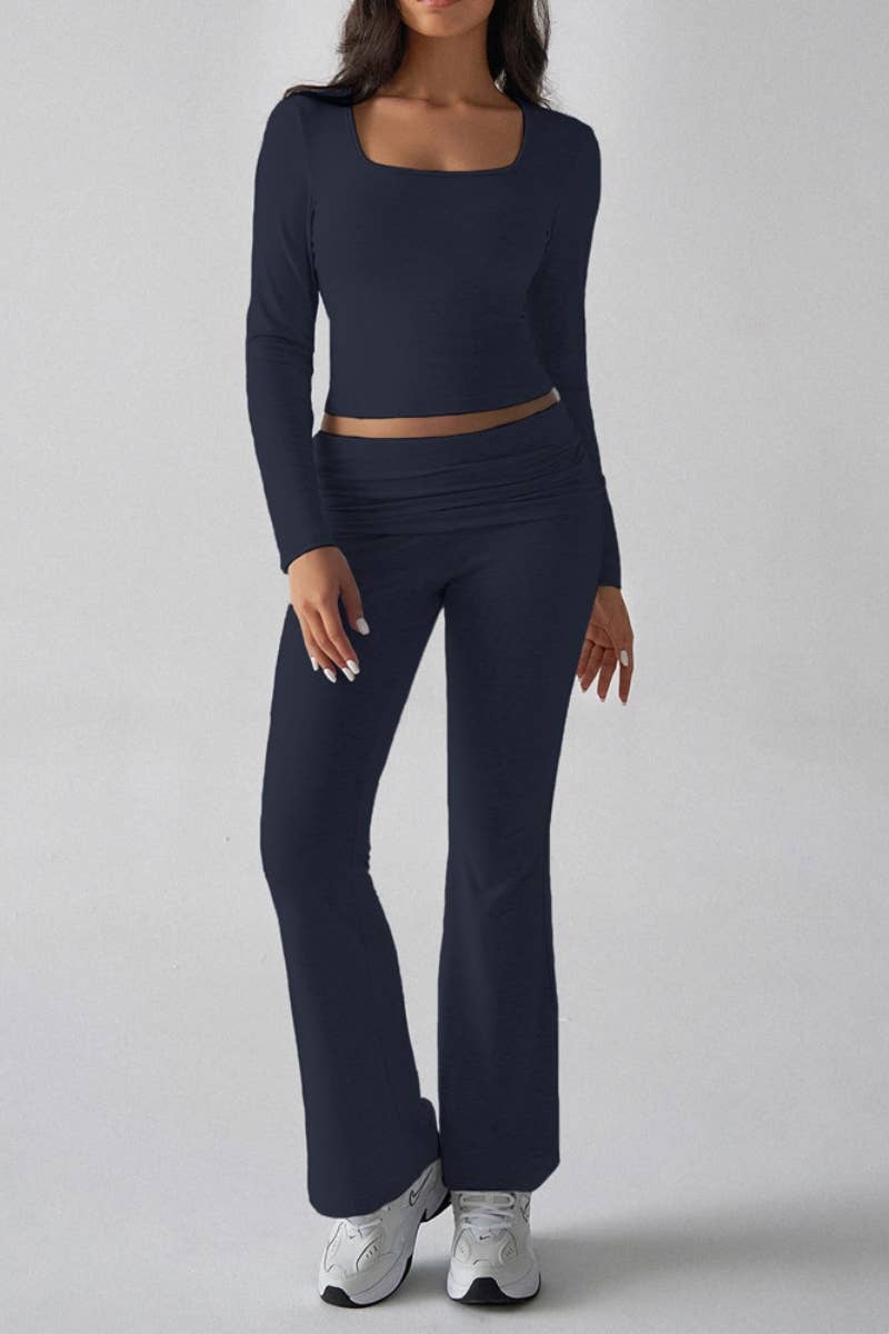 CWSS0770_YOGA SQUARE NECK LONG SLEEVE TOP PANTS SUIT