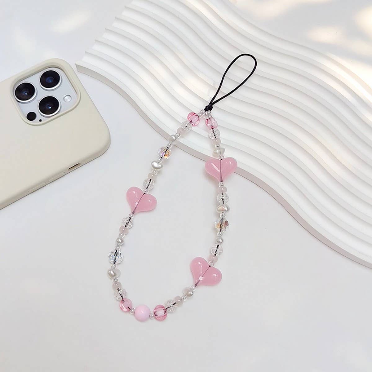 CWMM8723_HEART SIMPLE HIGH-GRADE BEADED MOBILE PHONE CHAIN