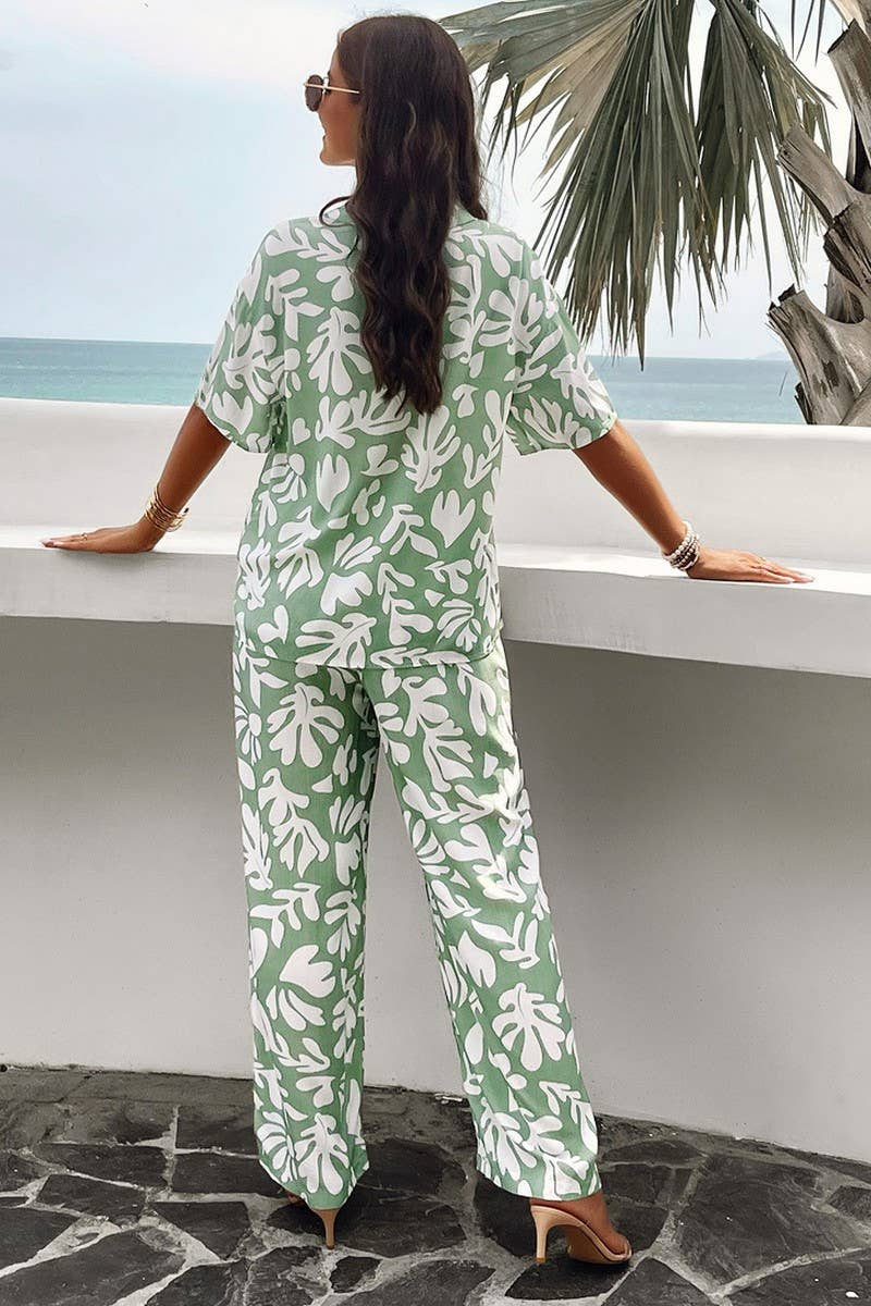 CWSTB0340_Button Down Long Slv Print V-Neck Long Pants Set