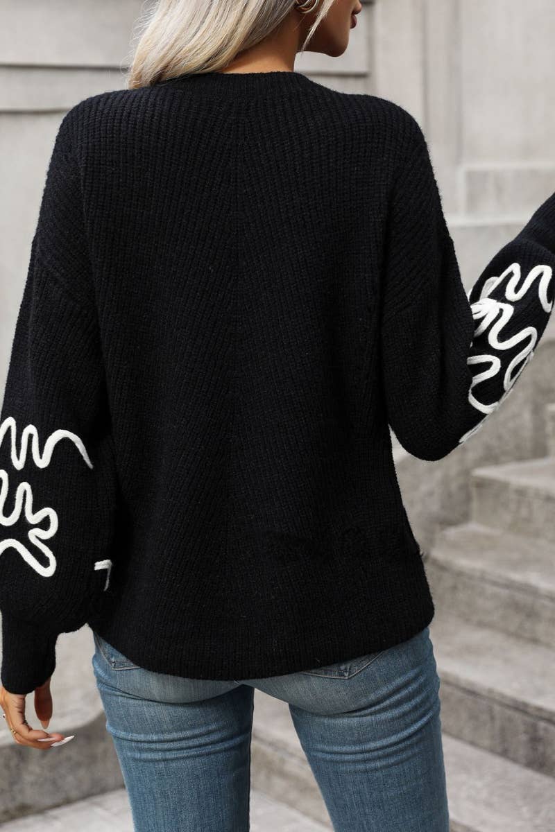 CWOSWL6488_AUTUMN WINTER CREW NECK LONG-SLEEVED SWEATER