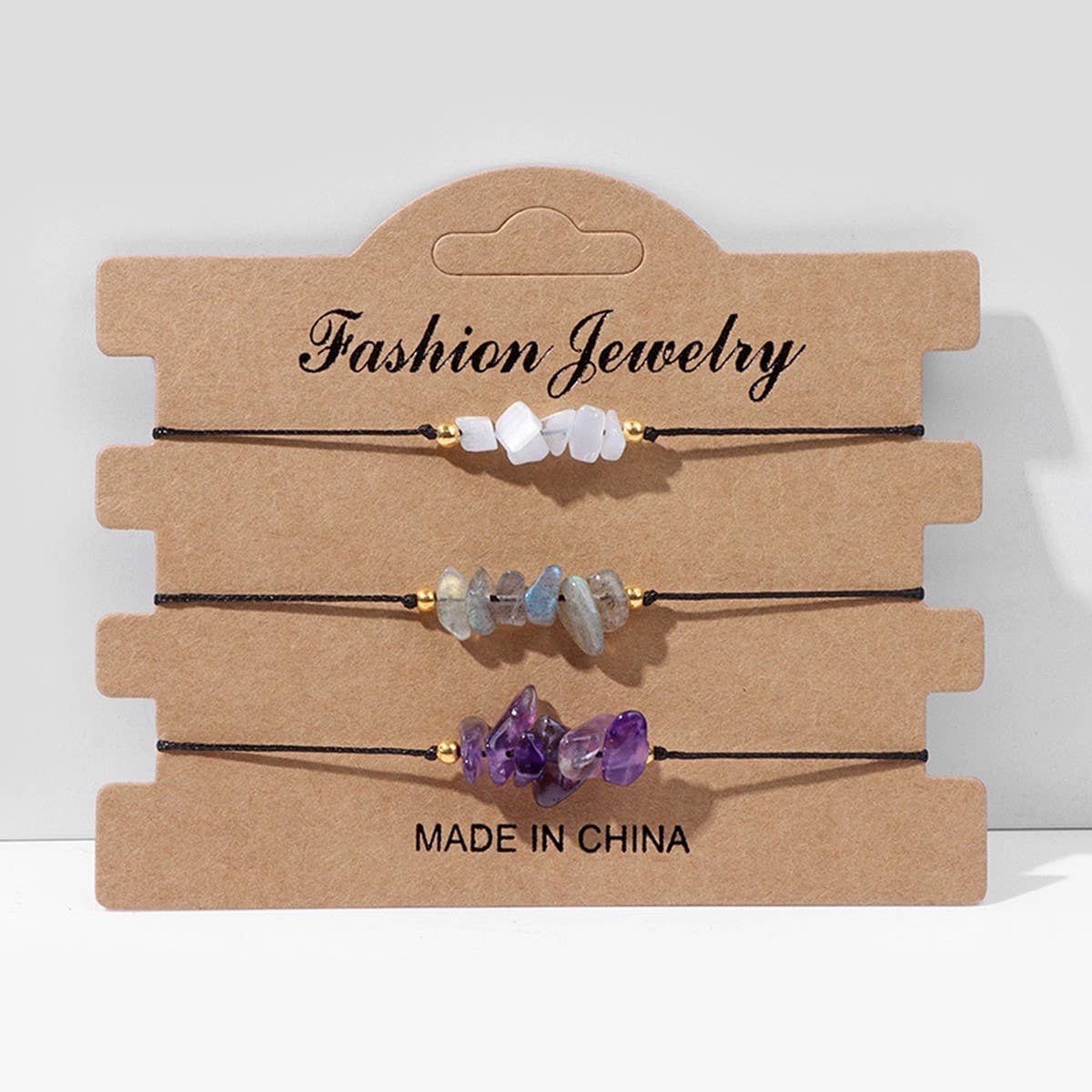 CRUSHED STONE TRIO BRAIDED BRACELET