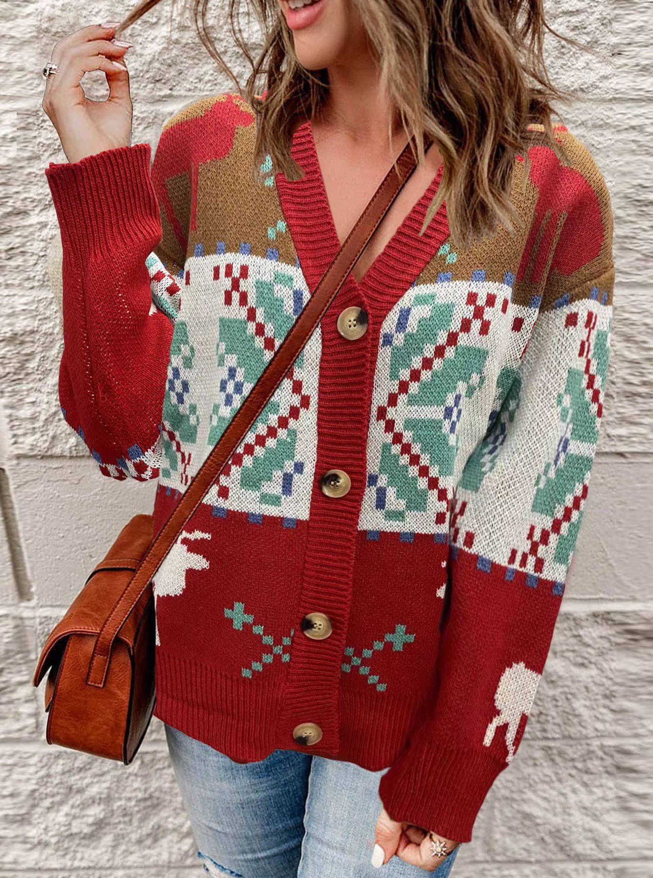 Christmas V-neck button knitted cardigan