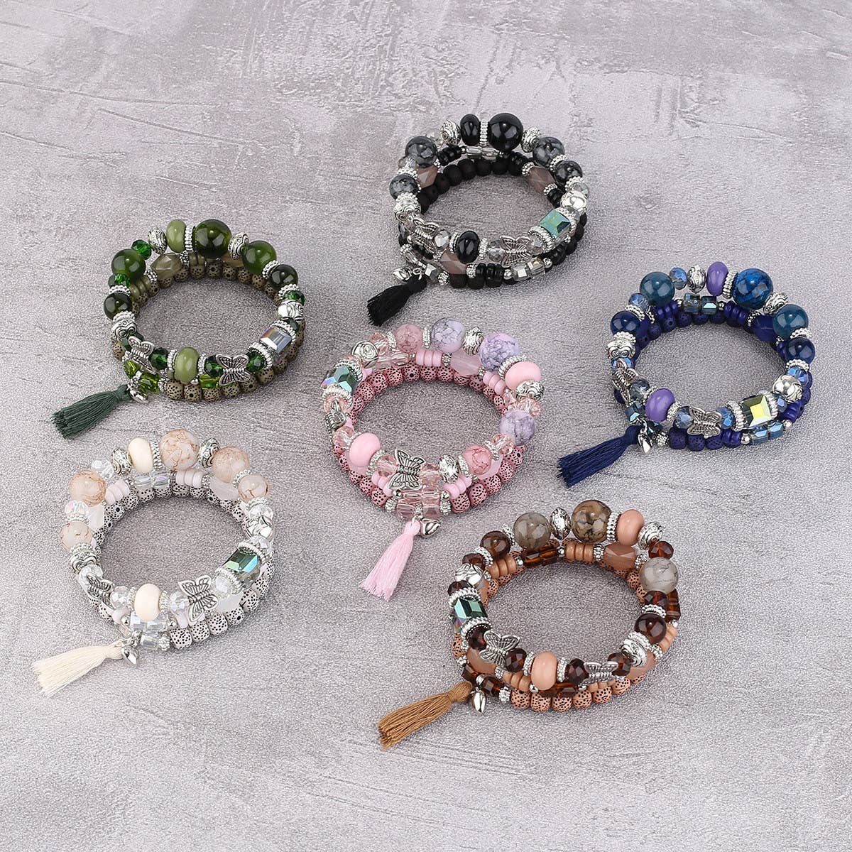 BUTTERFLY TASSEL PENDANT MULTI-LAYER BRACELET_CWAHA2476