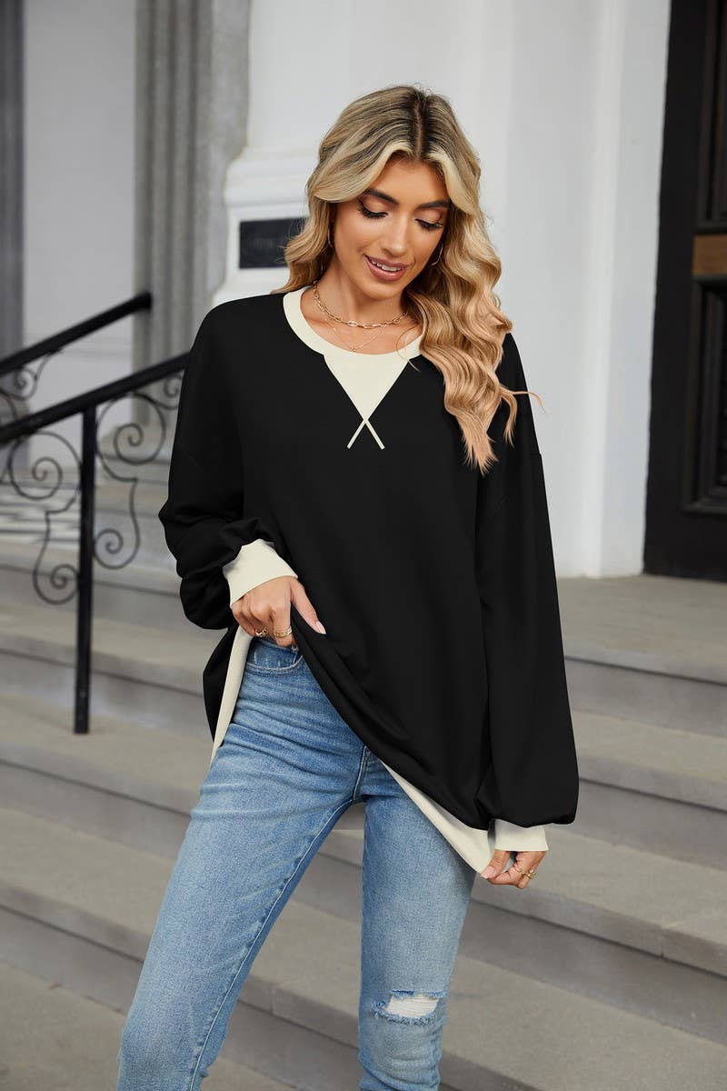 CWTBLL01311_CREW NECK COLORBLOCK LONG SLEEVE SWEATSHIRT