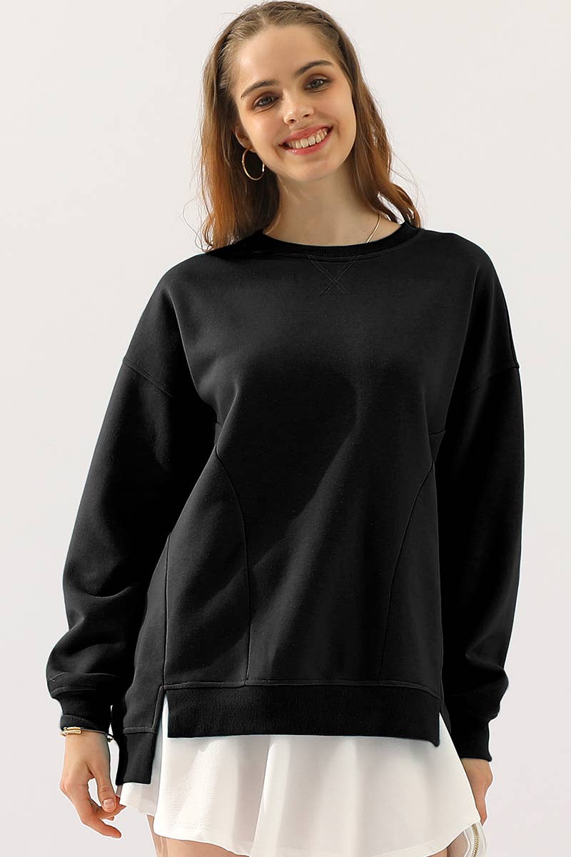 CWTTL905-P_PLUS SIZE ROUND NECK CUT HEM SWEATSHIRT