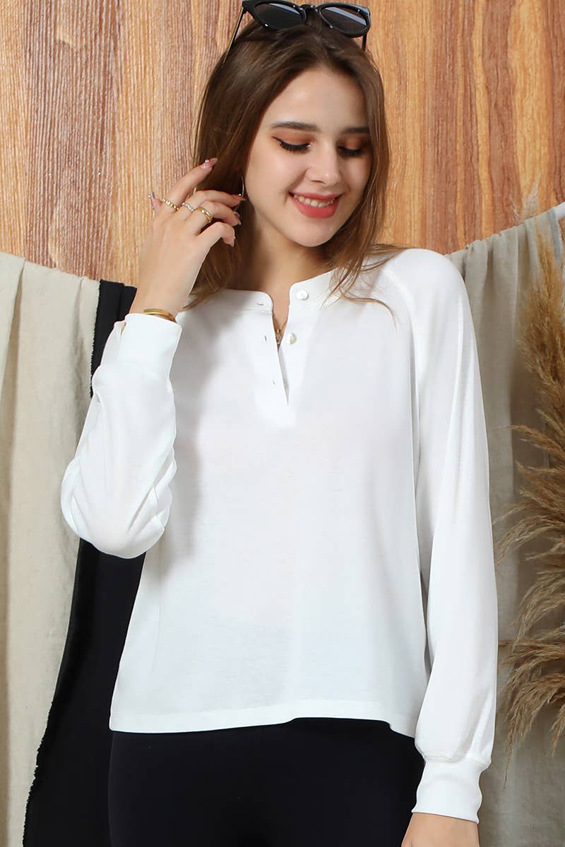 CWTTL1003_SOLID BUTTON DOWN RIB KNIT RAGLAN LONG SLEEVE TOP