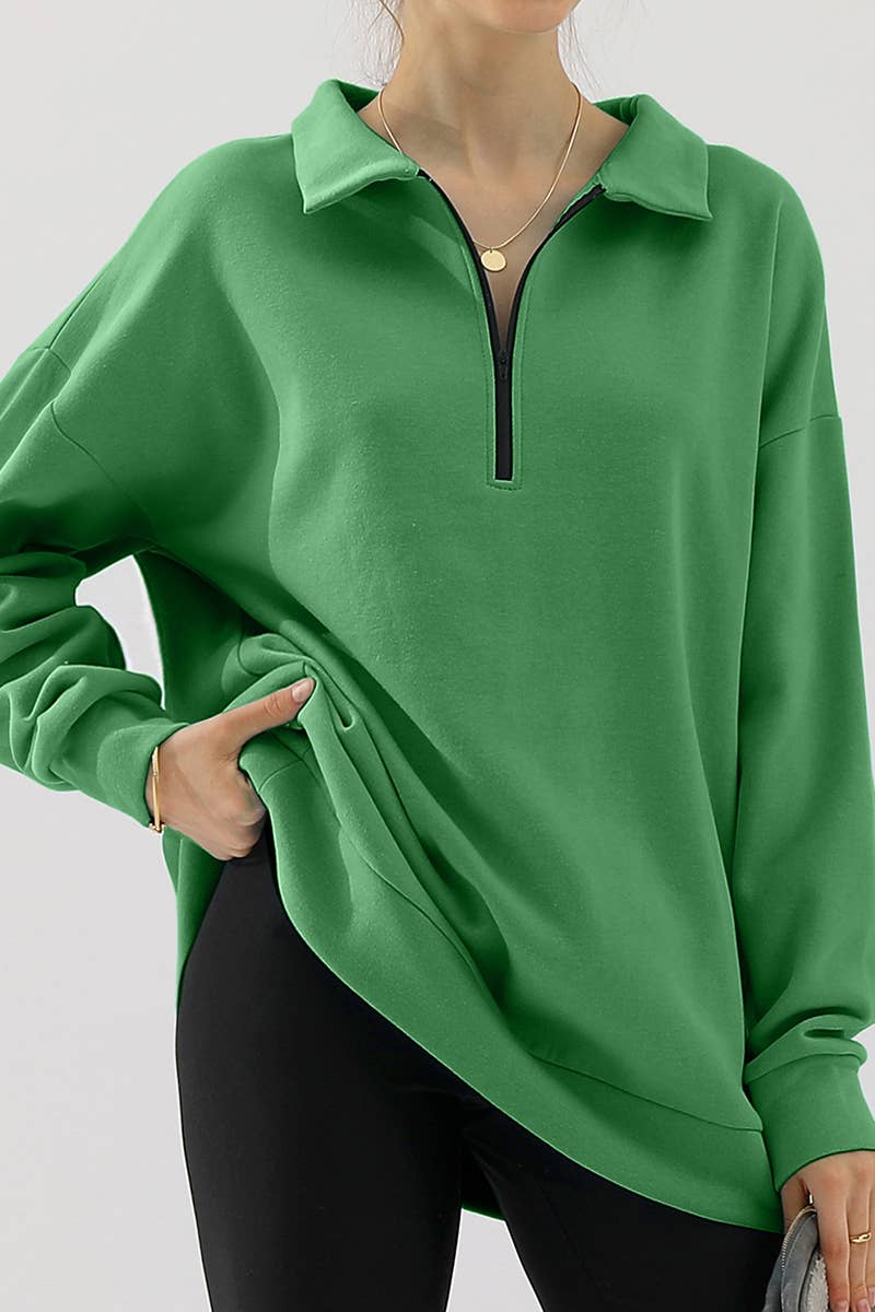 CWOHOL431_Zip Neck Lightweight Pullover Sweatshirt