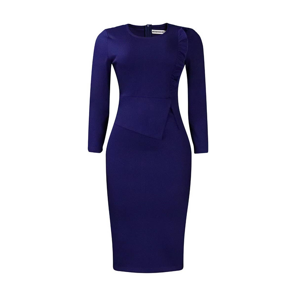 RUFFLE HEM SOLID COLOR ROUND NECK HIP DRESS