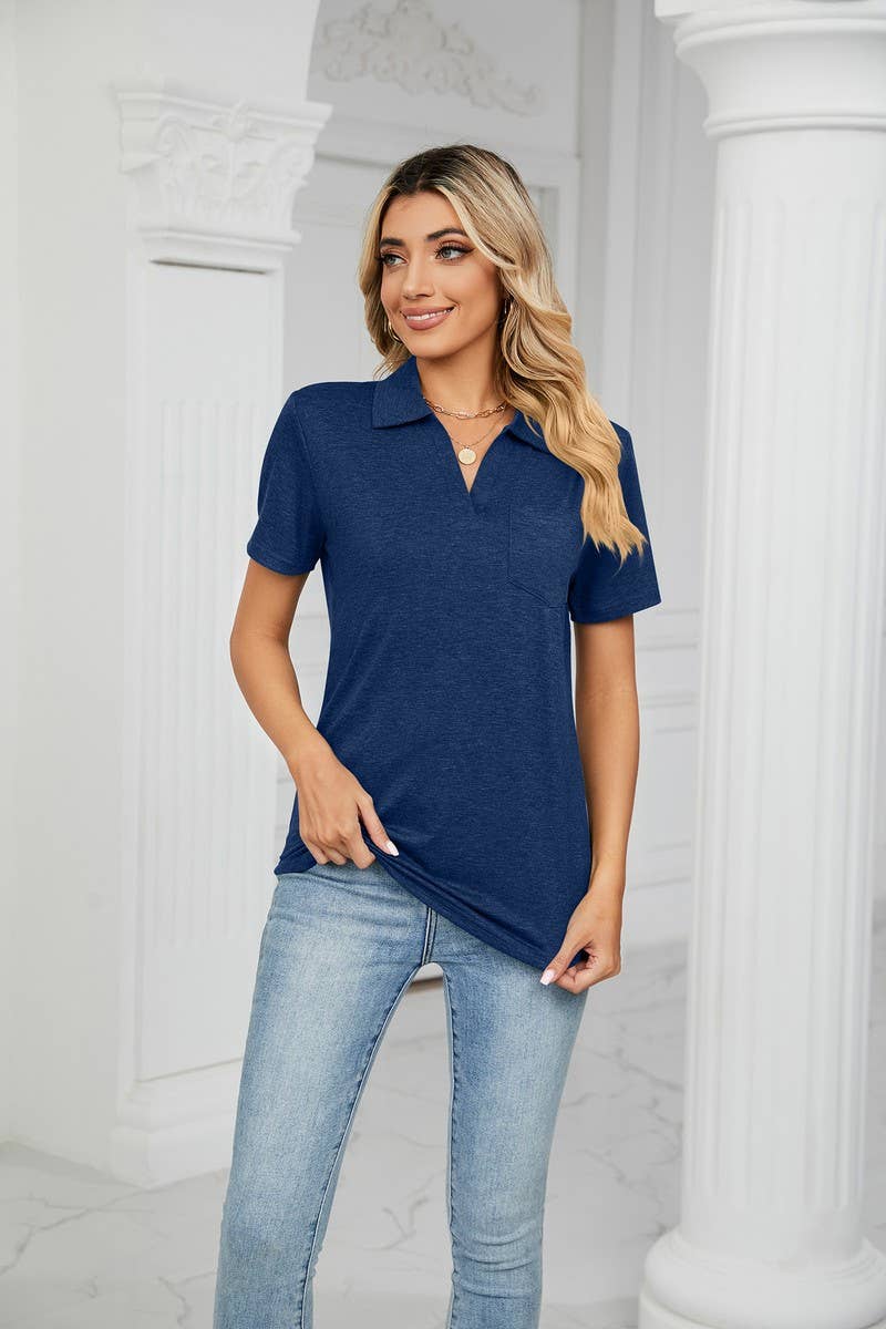 CWTTS0864_V-Neck Short Sleeve Blouse