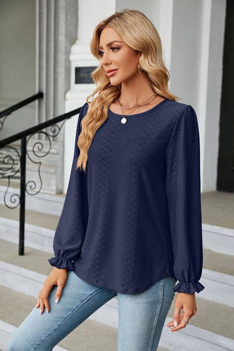 CWTBLL2820_FALL SOLID COLOR CREW NECK LONG SLEEVE TOP