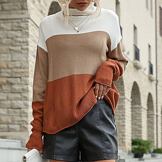 COLOR CONTRAST PATCHWORK HALF-TURTLENECK SWEATER