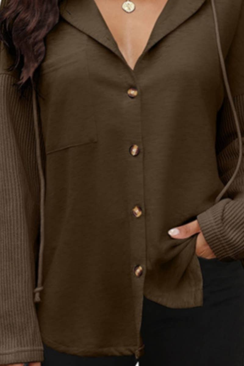 CWTSTL2349_SINGLE-BREASTED LONG-SLEEVED HOODIE JACKET