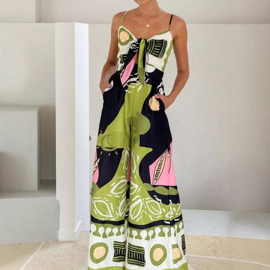 Casual fashion print straight-leg jumpsuit