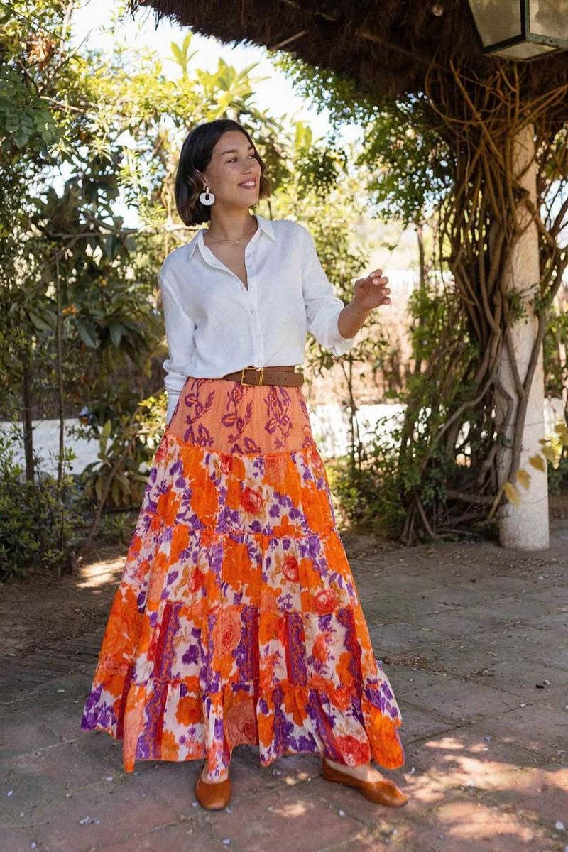CWBLS0674_BOHO FLORAL RUFFLE HEM FLOWY MAXI SKIRT
